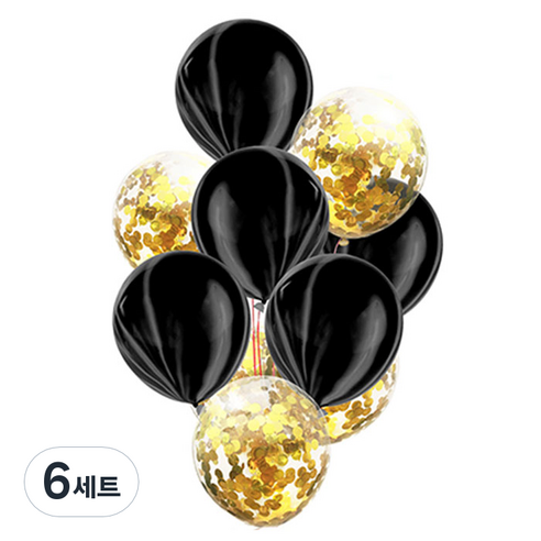 윰스 감각적인 파티풍선 세트, 블랙그레이 앤 골드스팽글, 6세트