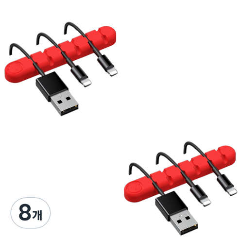 유니버스팩토리 usb 선정리소품 컬러곰 6구, 레드, 8개