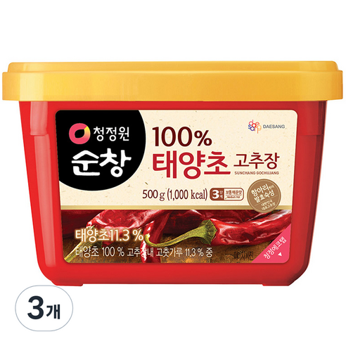 대상 청정원순창 햇살담은 태양초 고추장 사각, 500g, 3개