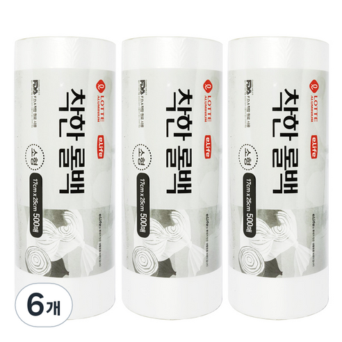 롯데이라이프 착한 롤백 17 x 25 cm 500p, 소(S), 500매입, 6개