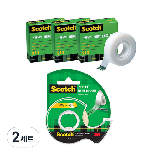 스카치 매직 셀로판 테이프 리필 18mm x 15m 3p + 디스펜서 122 18mm x 16m, 혼합색상, 2세트