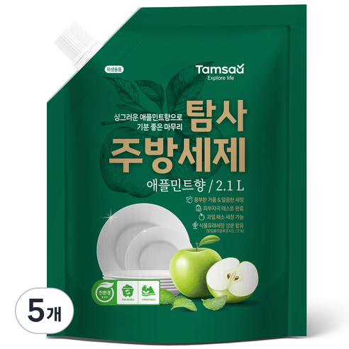 탐사 친환경 주방세제 애플민트향, 2.1L, 5개