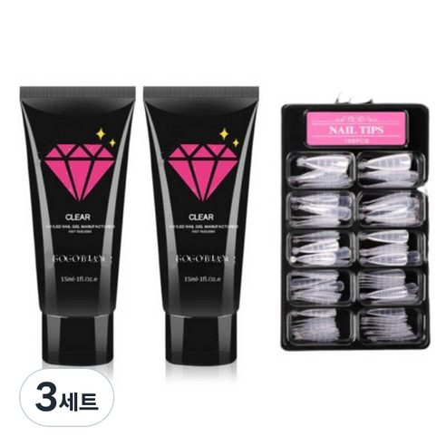 고고블랑 네일연장 폴리젤 30ml 세트, 폴리젤 클리어 2p + 연장팁 스틸레토 100p + 구성품 3종, 3세트