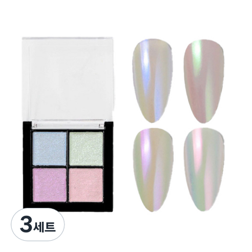 테네져 미러파우더 홀로그램 글리터 젤네일 데코분말 오로라 4종 세트, 혼합색상, 3세트