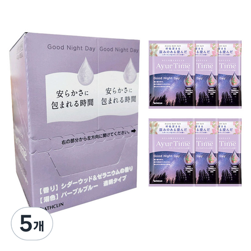 바스크린 아유르타임 입욕제 굿나잇데이 PACKET 6p, 240g, 5개