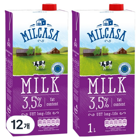 MLEKPOL 밀카사 멸균우유 3.5%, 1L, 12개