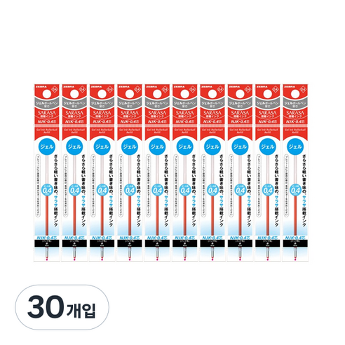 제브라 중성펜 리필심 프레필 NJK 사라사 0.4mm, 레드, 30개