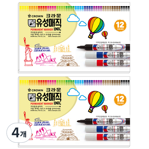 CROWN 유성매직, 4개, 12색