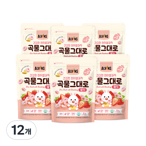 엘빈즈 건강한 현미쌀과자 곡물그대로, 딸기맛, 12개, 30g