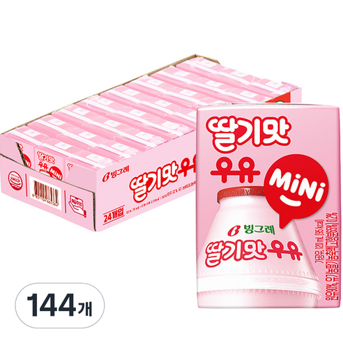 빙그레 딸기맛우유 mini, 120ml, 144개