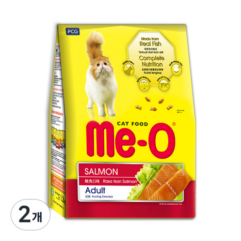 MeO 어덜트용 고양이 연어 건식사료, 생선, 1.1kg, 2개