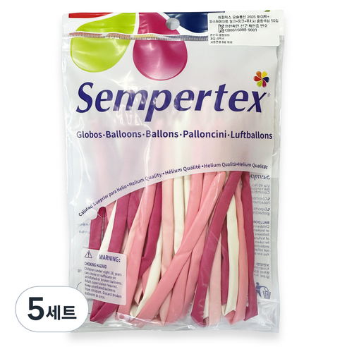 셈퍼텍스 요술풍선 260S 50p 세트, 화이트, 파스텔메이트 핑크, 핑크, 푸치샤, 5세트
