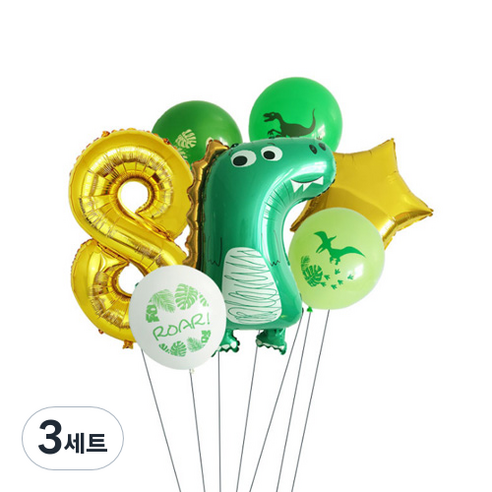 이모쿠비 생일파티 숫자풍선세트, 공룡 8, 3세트