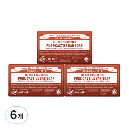 닥터브로너스 유칼립투스 퓨어 캐스틸 바 솝, 140g, 6개