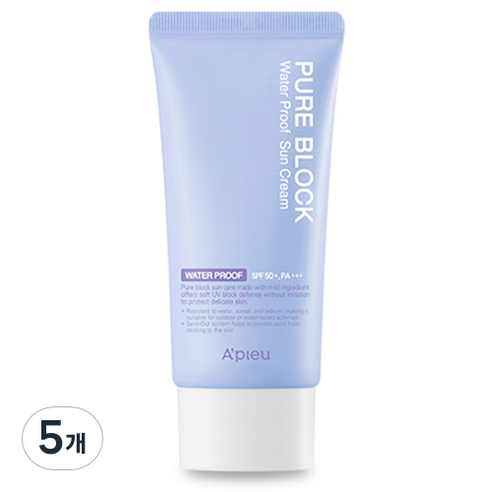 어퓨 퓨어 블록 내추럴 워터프루프 선크림 SPF50+ PA+++, 5개
