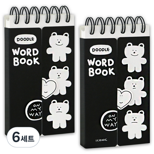 아이코닉 두들 단어장 수첩 81매, 02 Black, 6세트