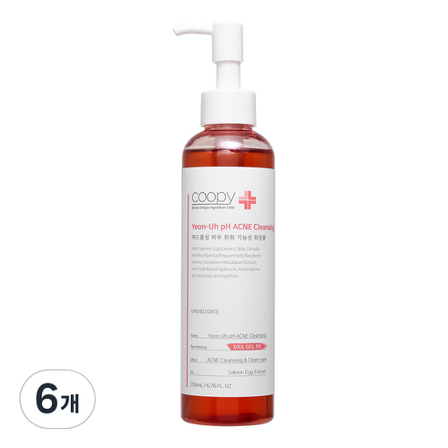 쿠피 연어 PH 아크네 클렌징 젤, 200ml, 6개