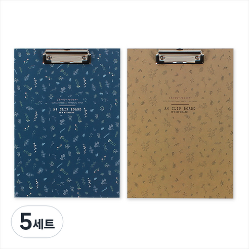 톡톡팬시 플라워 클립보드 A4 2종 세트, 플라워브라운 + 플라워블루, 5세트