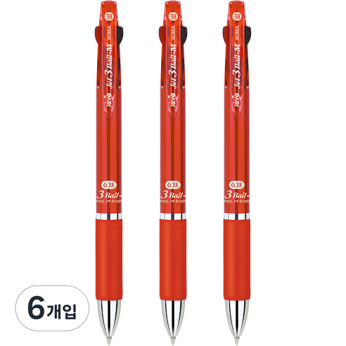 자바펜 제트3볼M 유성볼펜 0.38mm, 레드, 6개