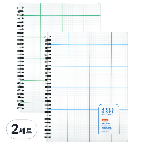 핑크풋 5000 PP 그리드 노트 5mm 2종 세트, 그린, 블루, 2세트