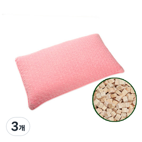 편백아트 큐브칩 순면 천연염색 편백 베이지 베개, 핑크, 3개