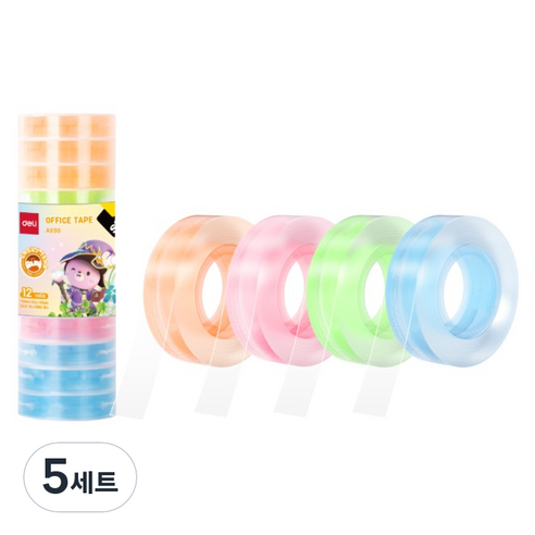 델리 테이프 컬러링 리필 12mm x 28m 4종 x 3p 세트, 5세트, 투명