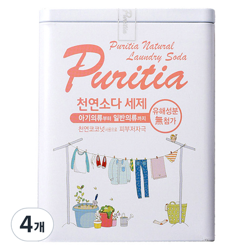 퓨리티아 소다 세제, 4개, 1.5kg