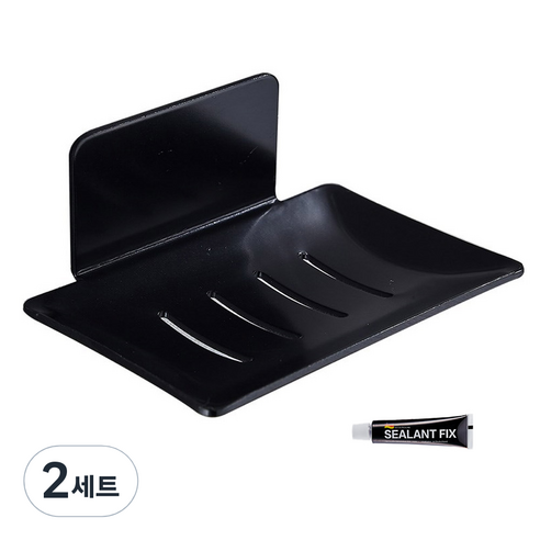 모나코올리브 메탈라인 비누받침대 + 실란트픽스, 블랙, 2세트