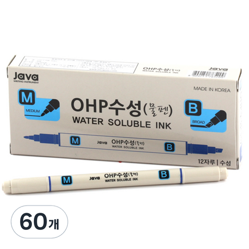 자바펜 OHP수성펜 M앤B, 파랑, 60개