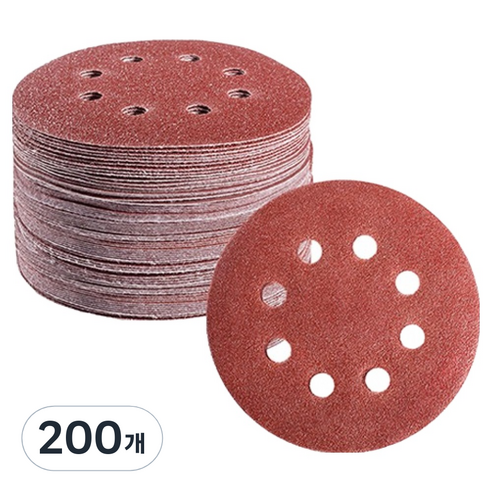 OON 원형 사포 샌딩 페이퍼 8홀 80방 125mm, 200개