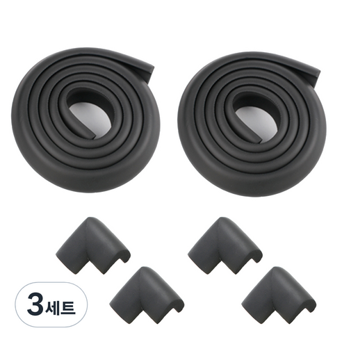 ECOM 모서리 보호대 고급 2p + 코너 보호대 4p 세트 블랙, 3세트