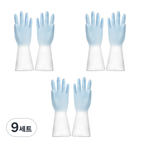 리즈제이니 라텍스 고무장갑 M, 16 모란디 투 컬러 블루, 중(M), 9세트