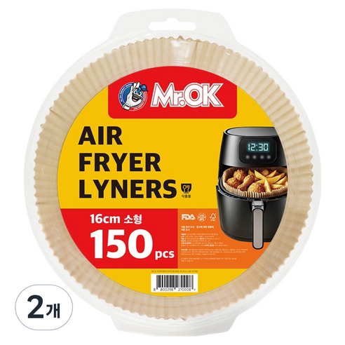 Mr.ok 에어프라이어 종이호일, 2개, 150개입, 16cm