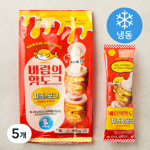바람의핫도그 치즈 & 포크 (냉동), 100g, 4개입, 5개