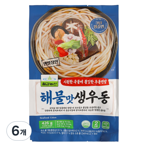 칠갑농산 해물맛생우동, 6개, 426g