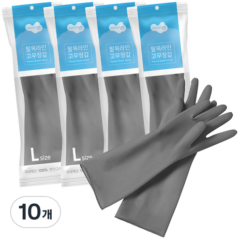 러버랩 팔목라인 고무장갑, 그레이, 대(L), 10개
