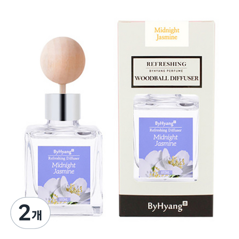 바이향 리프레싱 우드볼 디퓨져, 미드나잇자스민, 100ml, 2개