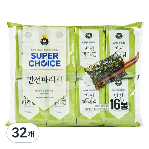 만전김 슈퍼초이스 파래김, 4g, 32개