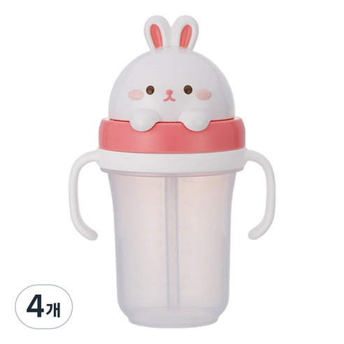 에디슨 프렌즈 흘림방지 입체 빨대컵2, 300ml, 4개, 흰토끼
