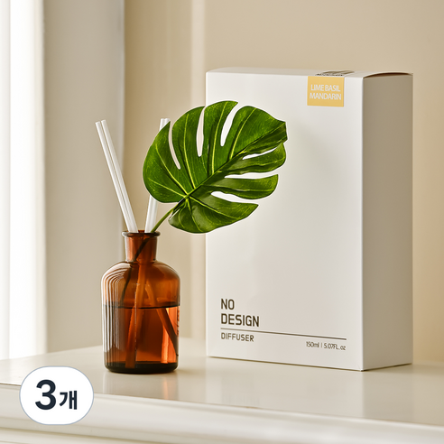 노디자인 몬스테라 플라워 디퓨저 선물세트, 화이트코튼, 150ml, 3개