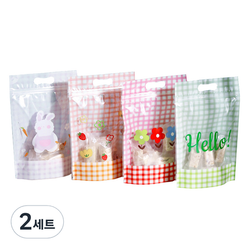 캐릭터 손잡이 지퍼팩 선물봉투 50p 세트, 투명체크, 2세트