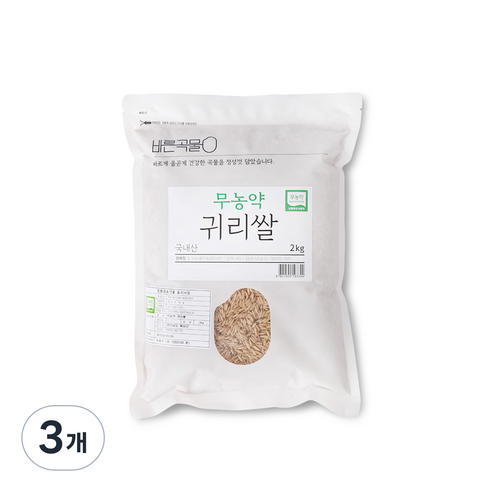 바른곡물 국내산 무농약 귀리쌀, 2kg, 3개