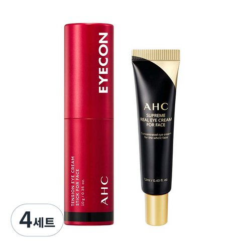 AHC 텐션 아이크림 스틱 포 페이스 10g + 슈프림 리얼 아이크림 포 페이스 12ml 세트, 4세트