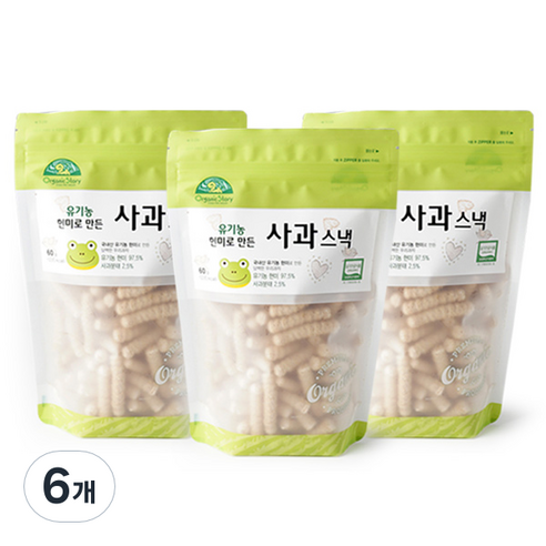 오가닉스토리 유기농 현미로 만든 사과 스낵, 60g, 6개