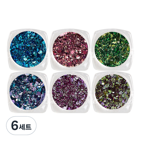 메이브라운 네일 글리터 파우더 6종 세트, 샤이닝, 6세트