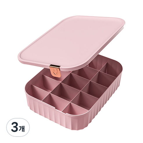 미빌 홈 모던 정리 수납 박스 양말 15칸, 핑크, 3개