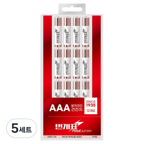 번개표 AAA 건전지 12p + 케이스 세트, 5세트, 12개입