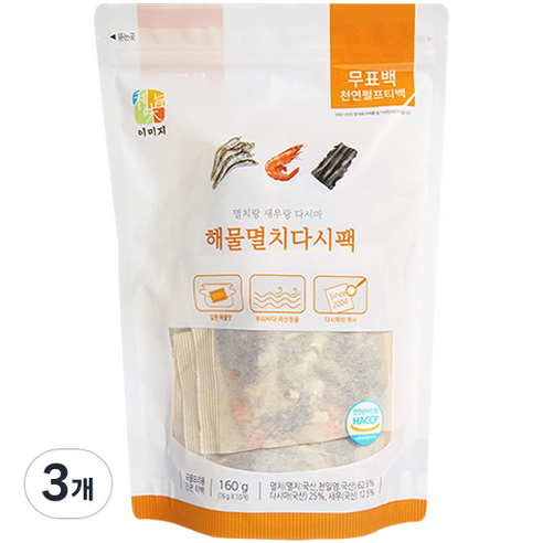 석하 멸치랑 새우랑 다시마 해물 멸치 다시팩, 160g, 3개