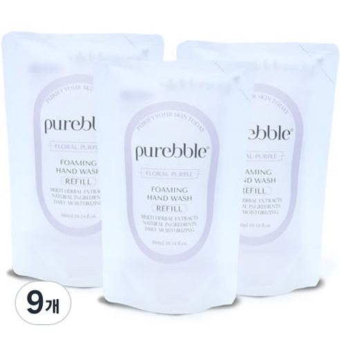 퓨어블 포밍 핸드워시 리필 퍼플 300ml, 플로랄향, 9개