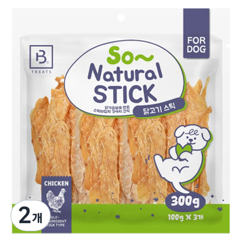 브리더랩 강아지 쏘내추럴 바삭한 스틱 간식, 닭고기, 300g, 2개